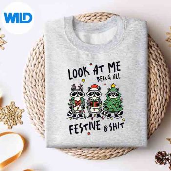 Christmas Raccoon Look At Me Being All Festive Shit Vector Design 4 ChristmasRaccoonLookAtMeBeingAllFestiveShitsweater