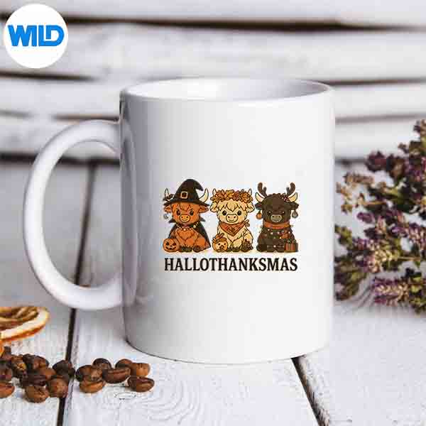 Hallothanksmas Highland Cow Trio Halloween Thanksgiving PNG SVG for Cricut 7 HallothanksmasHighlandCowTrioHalloweenThanksgivingmug