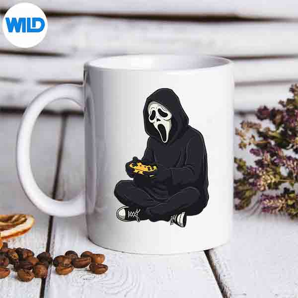 Halloween Scary Face Ghost Mask Gamer Video Digital Design 7 HalloweenScaryFaceGhostMaskGamerVideomug