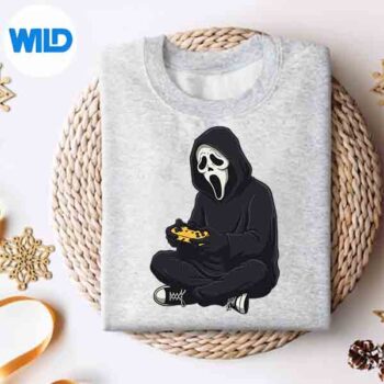 Halloween Scary Face Ghost Mask Gamer Video Digital Design 4 HalloweenScaryFaceGhostMaskGamerVideosweater