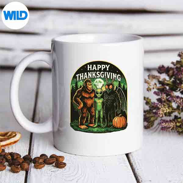 HappyThanksgivingBigfootAlienMothmanSasquatchmug