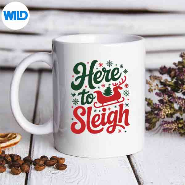 HereToSleighXmasSlayChristmasPunsReindeermug