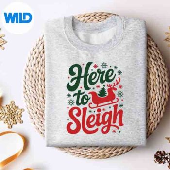 HereToSleighXmasSlayChristmasPunsReindeersweater