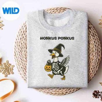 HonkusPonkusWitchyGooseInSkeletonCostumeHalloweensweater