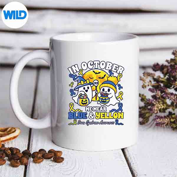 In October We Wear Blue Yellow Down Syndrome Awareness Vector Design 6 InOctoberWeWearBlueYellowDownSyndromeAwarenessmug