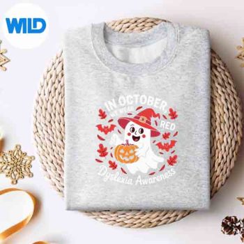 In October We Wear Red For Dyslexia Awareness Halloween Cut File 4 InOctoberWeWearRedForDyslexiaAwarenessHalloweensweater