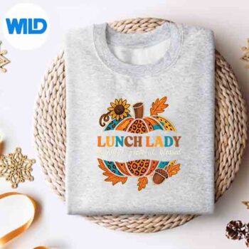 LunchLadyPumpkinLeopardPrintThanksgivingFallAutumnsweater