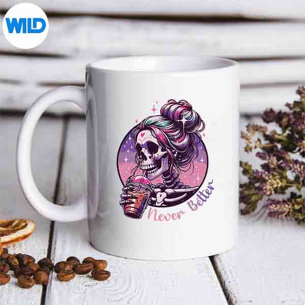 NeverBetterSkeletonMessyBunDrinkingCoffeeCutemug