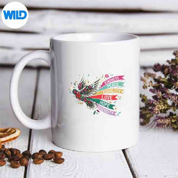 PeaceDoveKindnessLoveEqualityHopeDiversitymug