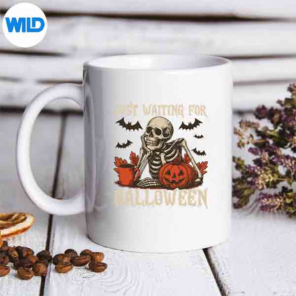 RetroJustWaitingForHalloweenSkeletonDrinkingCoffeemug