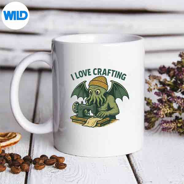 RetroLovecraftianSewingCthulhuCartoonILoveCraftingmug