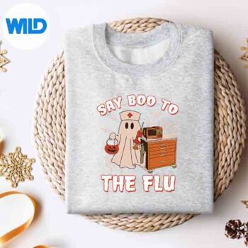 Retro Nurse Ghost Halloween Vaccine Say Boo To The Flu Vector Design 4 RetroNurseGhostHalloweenVaccineSayBooToTheFlusweater