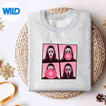ScaryFaceBubbleGumInOctoberWeWearPinkGhostMemesweater