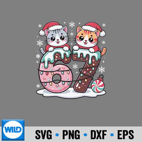 67 Meme Kawaii Cats Christmas Ice Cream Drip 6 7 Silhouette SVG PNG Cut File
