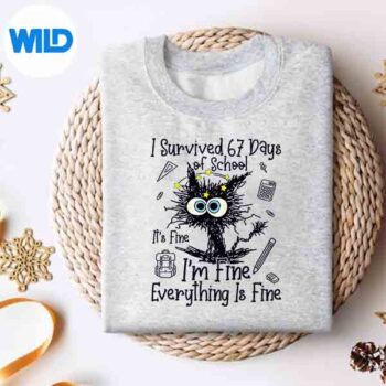 Cat I Survived 67 Days Of School Teachers Students Six Seven SVG PNG 4 CatISurvived67DaysOfSchoolTeachersStudentsSixSevensweater
