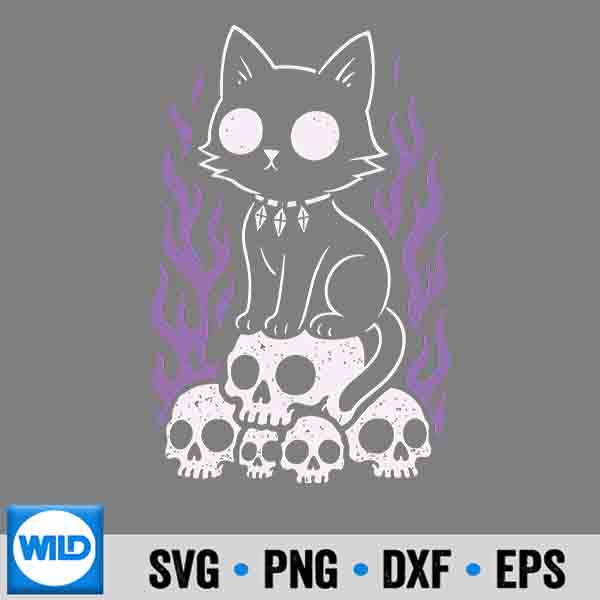 Cat Kitty Skulls Creepy Cute Kawaii Pastel Goth Purple Flame Silhouette SVG PNG 6 CatKittySkullsCreepyCuteKawaiiPastelGothPurpleFlame