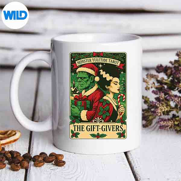 ChristmasFrankensteinAndBrideTheLoversTarotCardmug