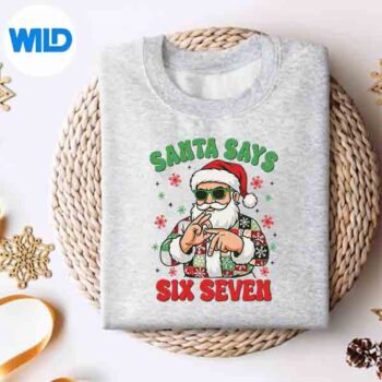 Christmas Santa Says 6 7 Six Seven Gen Z Alpha Meme Slang Vector Design 4 ChristmasSantaSays67SixSevenGenZAlphaMemeSlangsweater