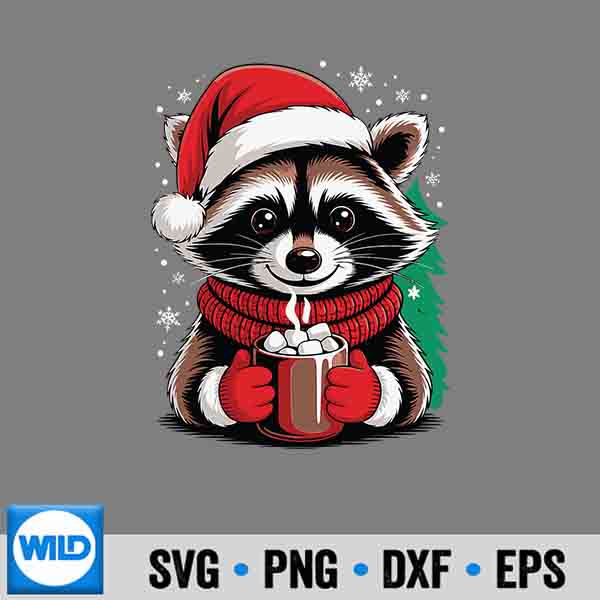 Cozy Raccoon With Hot Cocoa Christmas Silhouette SVG PNG Cut File 6 CozyRaccoonWithHotCocoaChristmas