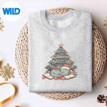 CuteChristmasDragonSleepingUnderTreeBooksLoversweater