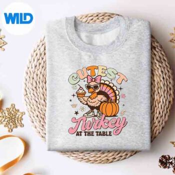 Cutest Turkey At Table Thanksgiving Girl Toddler SVG PNG 4 CutestTurkeyAtTableThanksgivingGirlToddlersweater