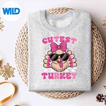 Cutest Turkey In The Flock Thanksgiving Pink Girl Silhouette SVG PNG Cut File 4 CutestTurkeyInTheFlockThanksgivingPinkGirlsweater