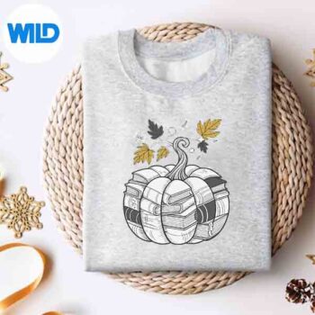 Fall Bookshelf Pumpkin Autumn Reading Digital Design 4 FallBookshelfPumpkinAutumnReadingsweater