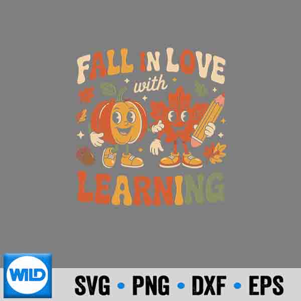 Fall In Love With Learning Retro Autumn Thanksgiving Teacher Silhouette SVG PNG 6 FallInLoveWithLearningRetroAutumnThanksgivingTeacher