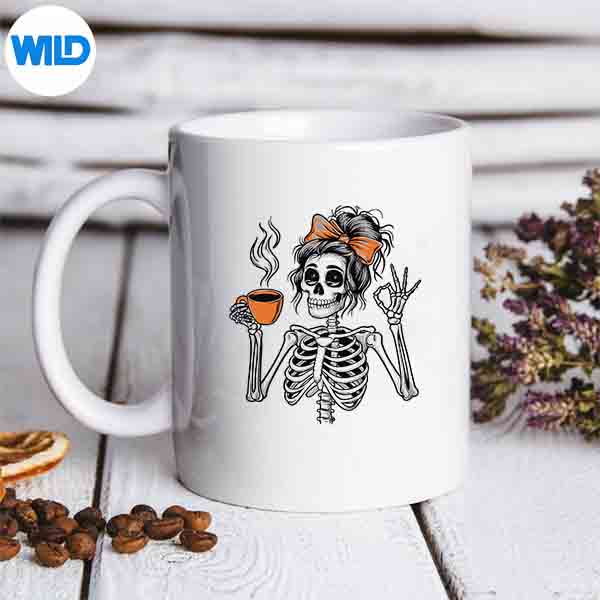 Halloween Skeleton Messy Bun Coffee Costume Mom Silhouette SVG PNG 7 HalloweenSkeletonMessyBunCoffeeCostumeMommug