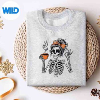 Halloween Skeleton Messy Bun Coffee Costume Mom Silhouette SVG PNG 4 HalloweenSkeletonMessyBunCoffeeCostumeMomsweater