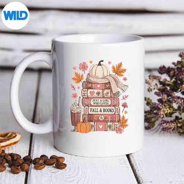 JustAGirlWhoLovesFallBookAutumnReadingBookLovermug