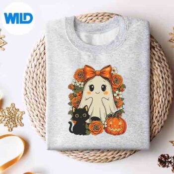 Kawaii Ghost Cat Pumpkin Halloween SVG PNG Digital Design 4 KawaiiGhostCatPumpkinHalloweensweater