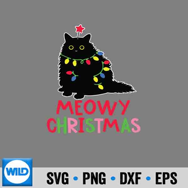 MeowyChristmasXmasLightsBlackCatPajamasFamily