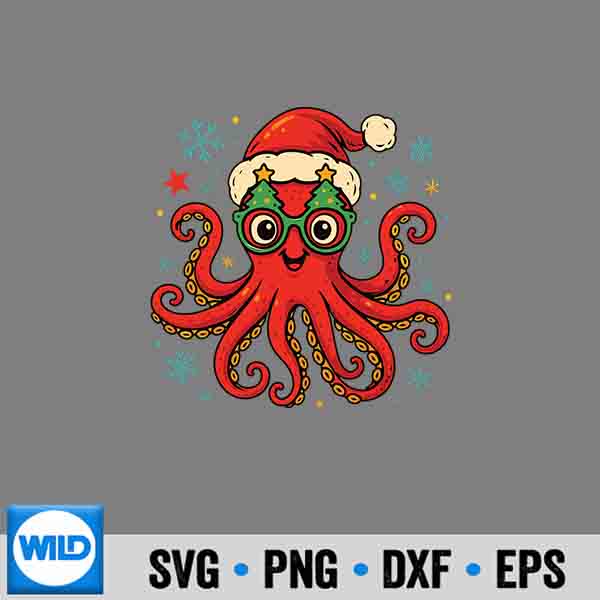 Octopus Santa Hat Christmas Ocean Animal Xmas Pajama Design for Cricut 6 OctopusSantaHatChristmasOceanAnimalXmasPajama