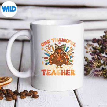 OneThankfulTeacherThanksgivingTurkeyCuteCrayonPencilmug