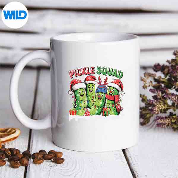 PickleChristmasSquadGroupSantaReindeerPicklesVeganmug