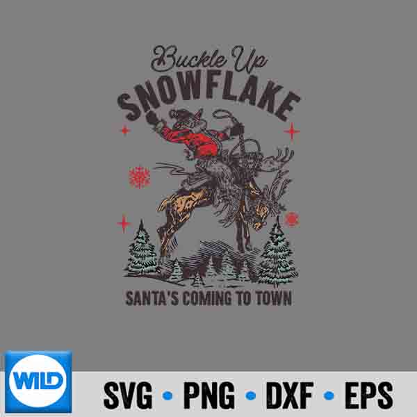RetroChristmasCowSantaBuckleUpSnowflakeRodeo