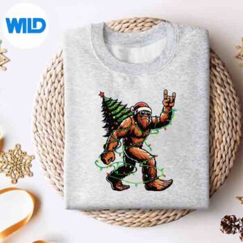 SantaBigfootChristmasTreeXmasLightsSasquatchsweater