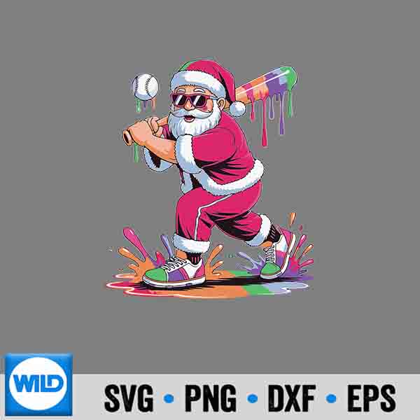Santa Playing Baseball Ice Cream Dripping Christmas Baseball Silhouette SVG PNG 7 SantaPlayingBaseballIceCreamDrippingChristmasBaseball