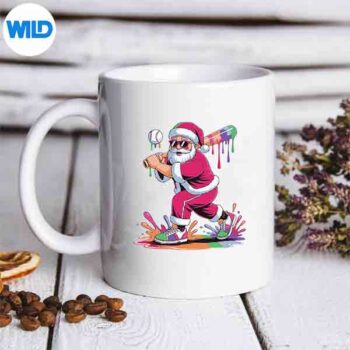 SantaPlayingBaseballIceCreamDrippingChristmasBaseballmug