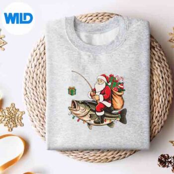 SantaRidingBassFishChristmasFishingXmasPajamassweater