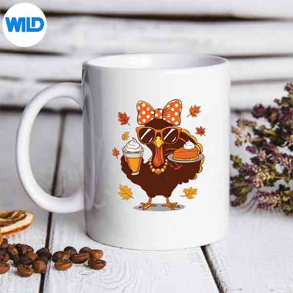 Turkey Drinking Coffee Bow Thanksgiving Turkey Day Cut File 6 TurkeyDrinkingCoffeeBowThanksgivingTurkeyDaymug