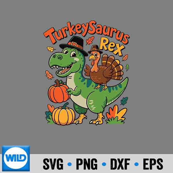 Turkeysaurus Rex Turkey Dino Thanksgiving Girl PNG SVG for Cricut 7