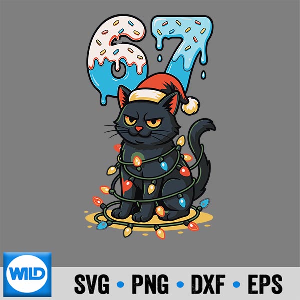 67 Black Cat Santa Hat Christmas Lights Drip For Girls Silhouette SVG PNG Cut File 6 67BlackCatSantaHatChristmasLightsDripForGirls