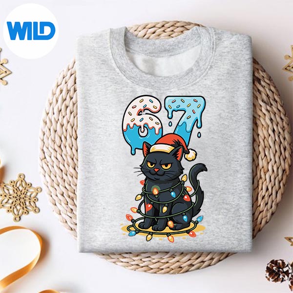 67 Black Cat Santa Hat Christmas Lights Drip For Girls Silhouette SVG PNG Cut File 2 67 Black Cat Santa Hat Christmas Lights Drip For Girls Silhouette SVG PNG Cut File - Image 2