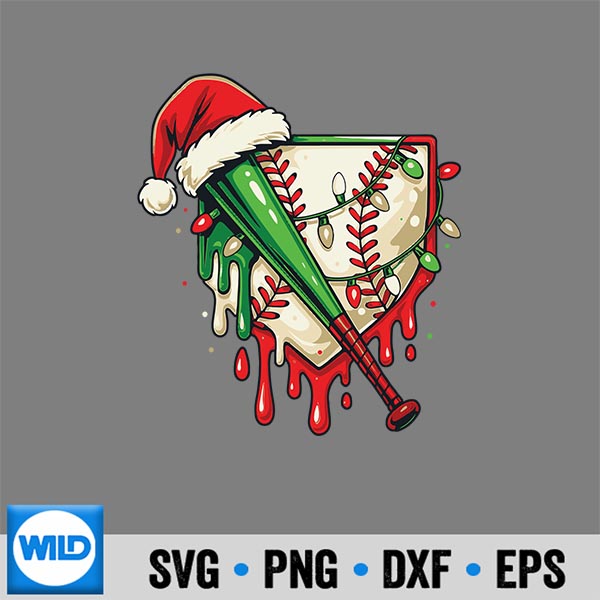 BaseballChristmasSantaHatDrippingIceCream