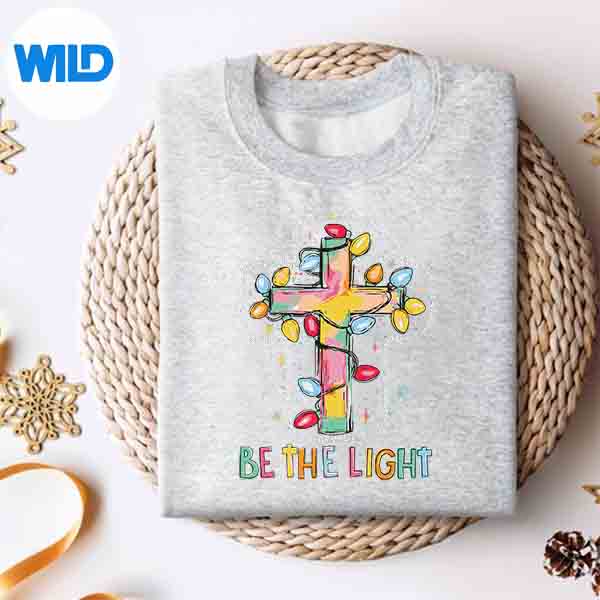 Alternative view of Be The Light Christian Cross Jesus Christmas Lights Holiday Silhouette SVG PNG Cut File