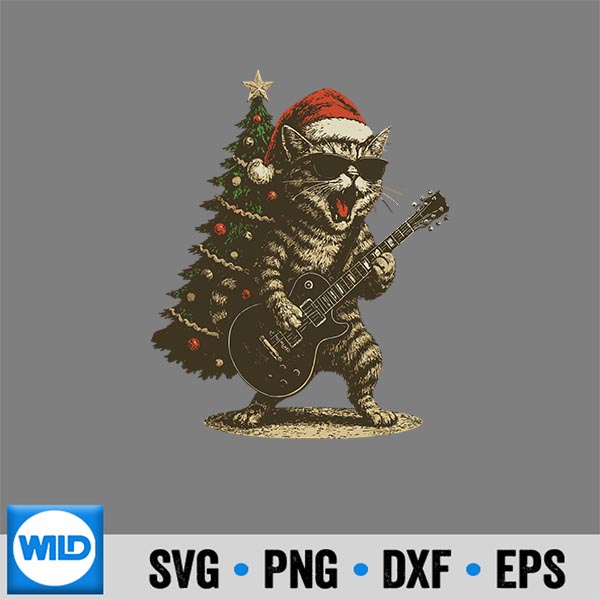 Christmas Cat Playing Guitar Rock And Roll Star Cat Digital Download 6 ChristmasCatPlayingGuitarRockAndRollStarCat