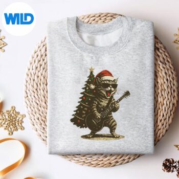 Christmas Cat Playing Guitar Rock And Roll Star Cat Digital Download 4 ChristmasCatPlayingGuitarRockAndRollStarCatsweater