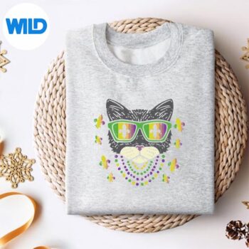 CoolCatJesterSunglassesBeadsMardiGrasCarnivalsweater